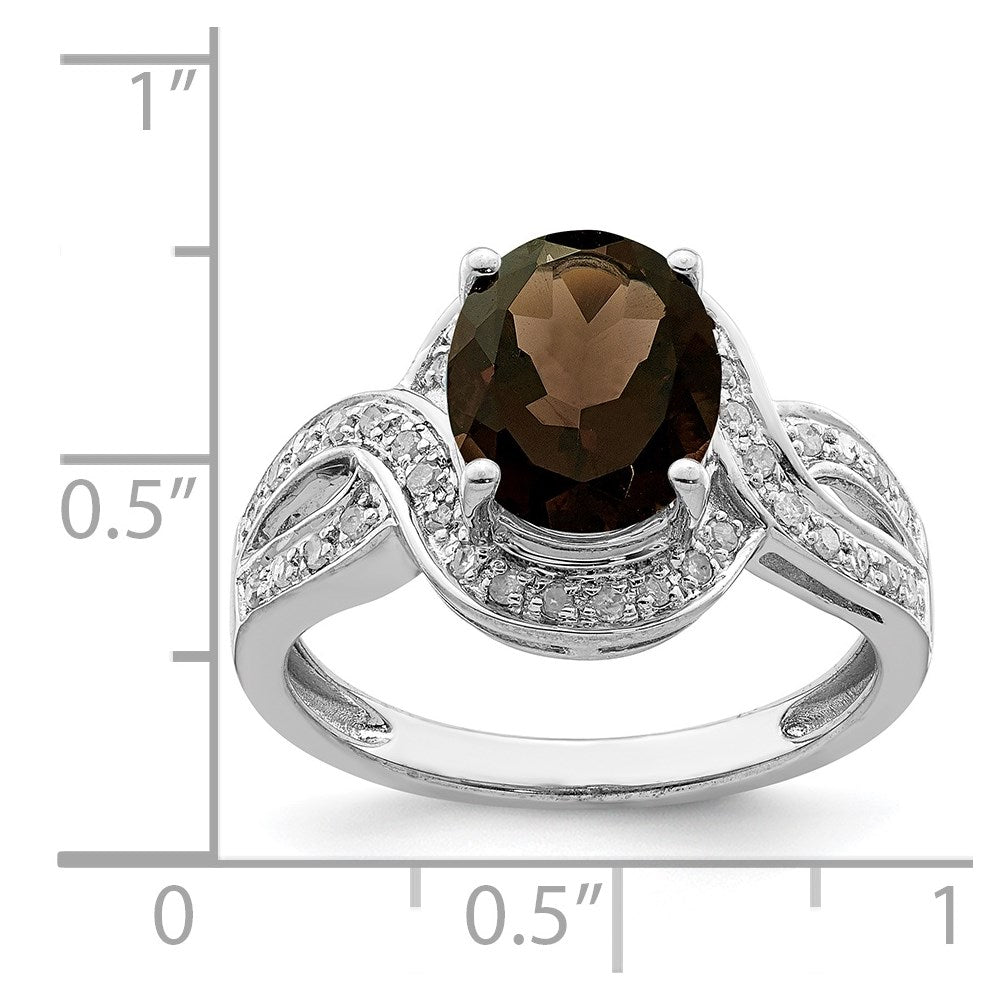 Sterlingsilber Rhodium Diamant & Oval Karo Schliff Rauch Quarz Ring (size 7 Nur)