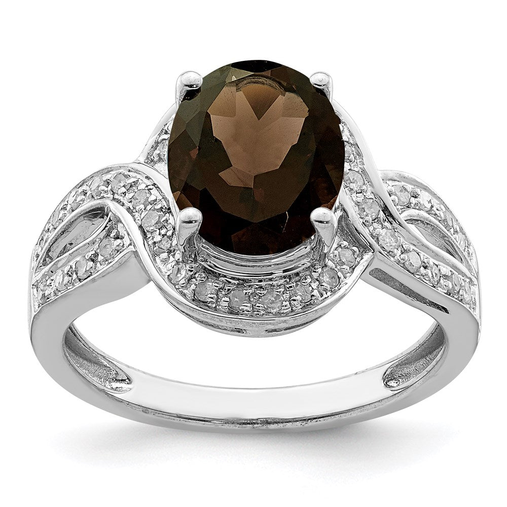 Sterlingsilber Rhodium Diamant & Oval Karo Schliff Rauch Quarz Ring (size 7 Nur)