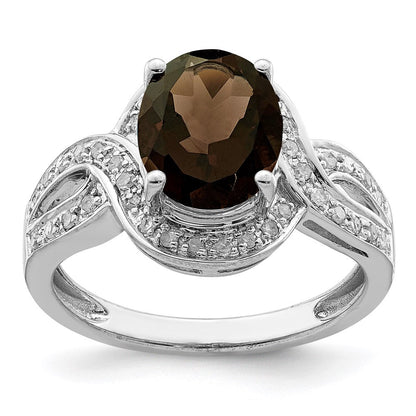 Sterlingsilber Rhodium Diamant & Oval Karo Schliff Rauch Quarz Ring (size 7 Nur)