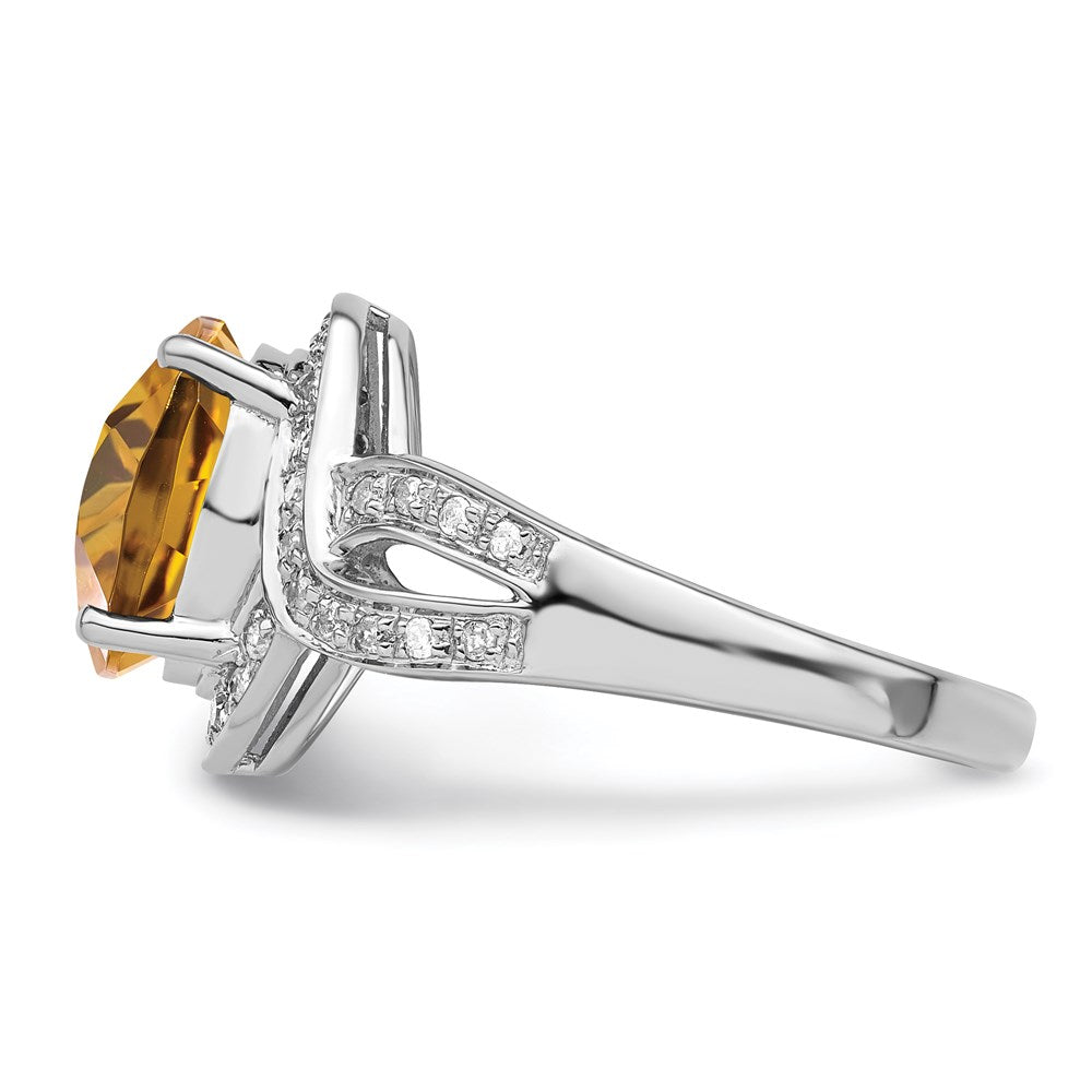 Sterlingsilber Rhodium Diamant & Oval Karo Schliff Whiskey Quarz Ring (size 7 Nur)