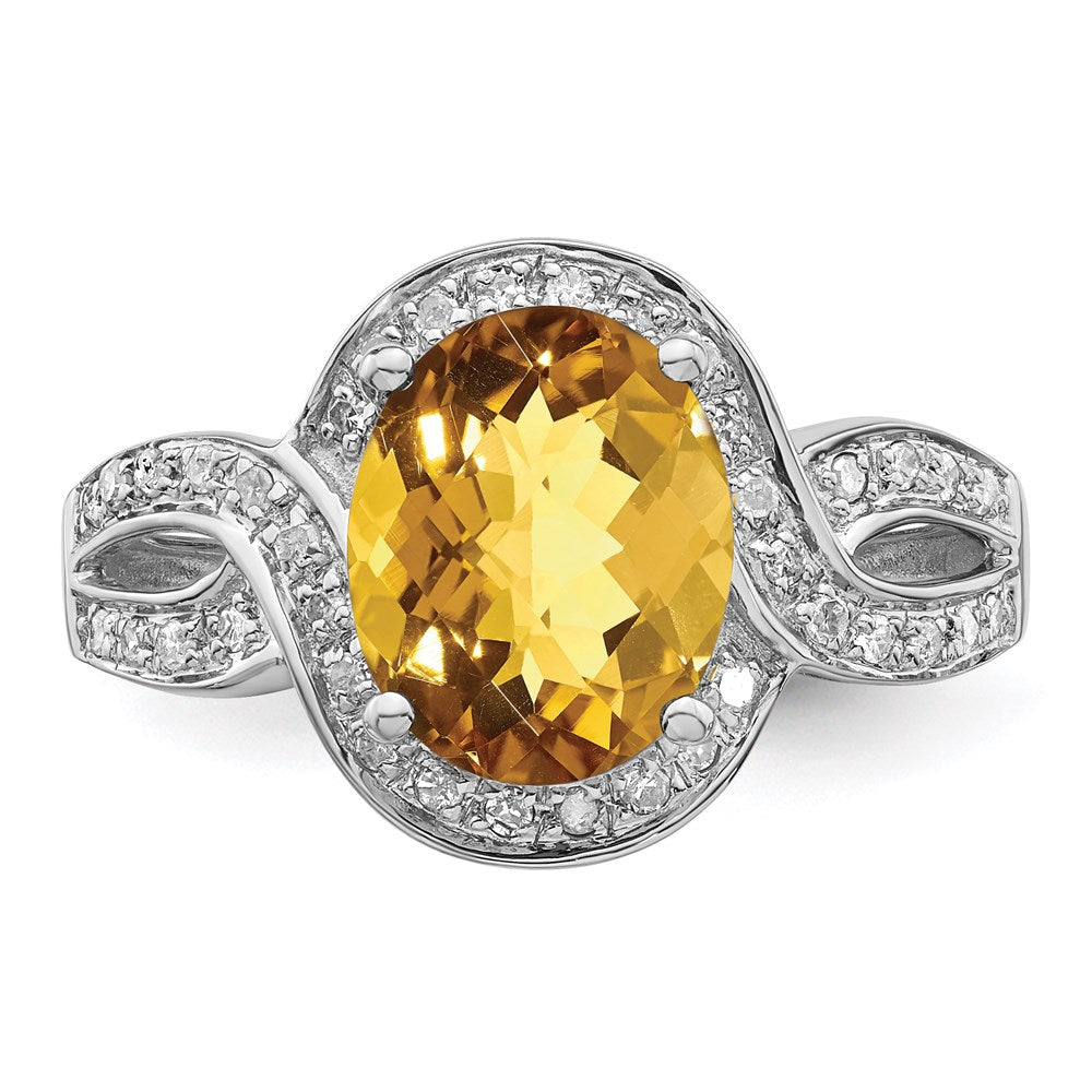 Sterlingsilber Rhodium Diamant & Oval Karo Schliff Whiskey Quarz Ring (size 7 Nur)