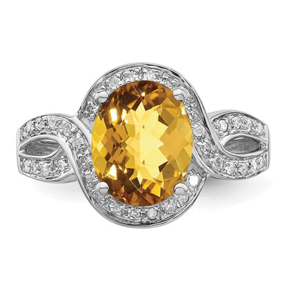 Sterlingsilber Rhodium Diamant & Oval Karo Schliff Whiskey Quarz Ring (size 7 Nur)