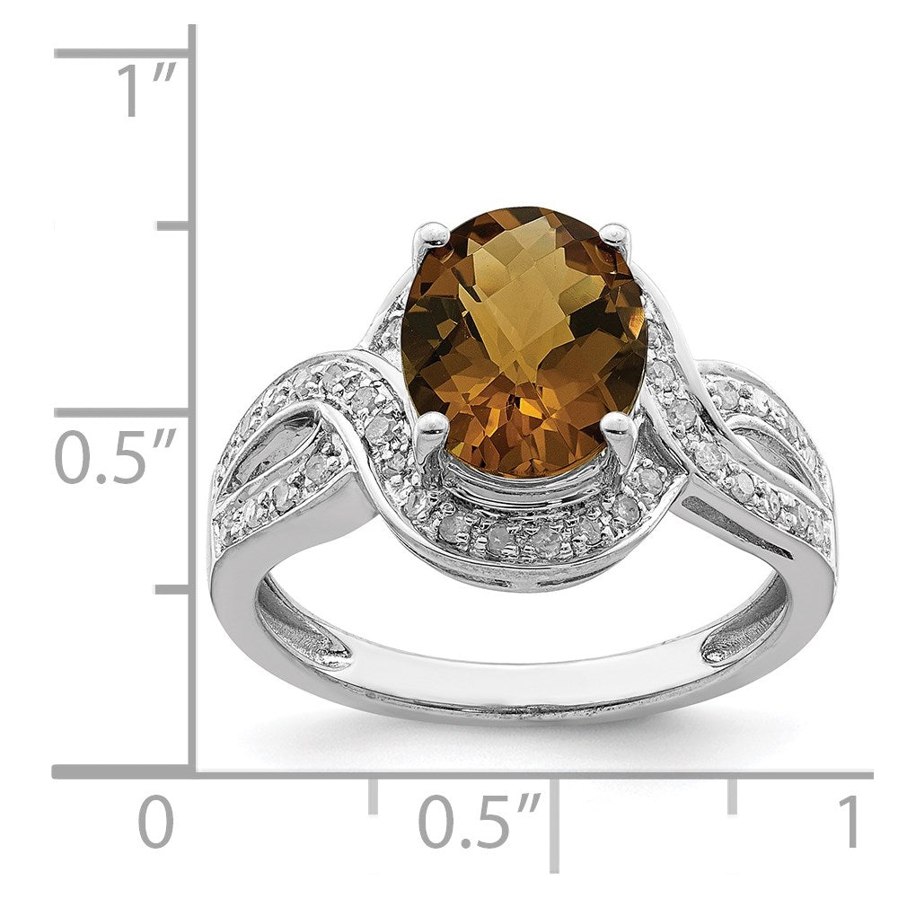 Sterlingsilber Rhodium Diamant & Oval Karo Schliff Whiskey Quarz Ring (size 7 Nur)
