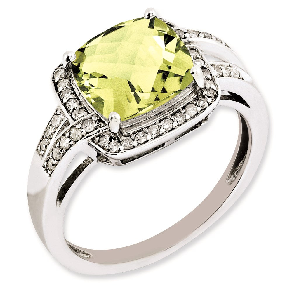 Sterlingsilber Rhodiniert Diamant & Karo Schliff Zitrone Quarz Ring (size 9 Nur)