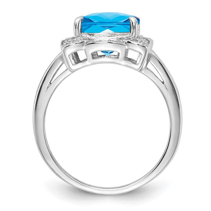 Sterlingsilber Rhodium Diamant & Karo Schliff Blautopas Ring (size 7 Nur)