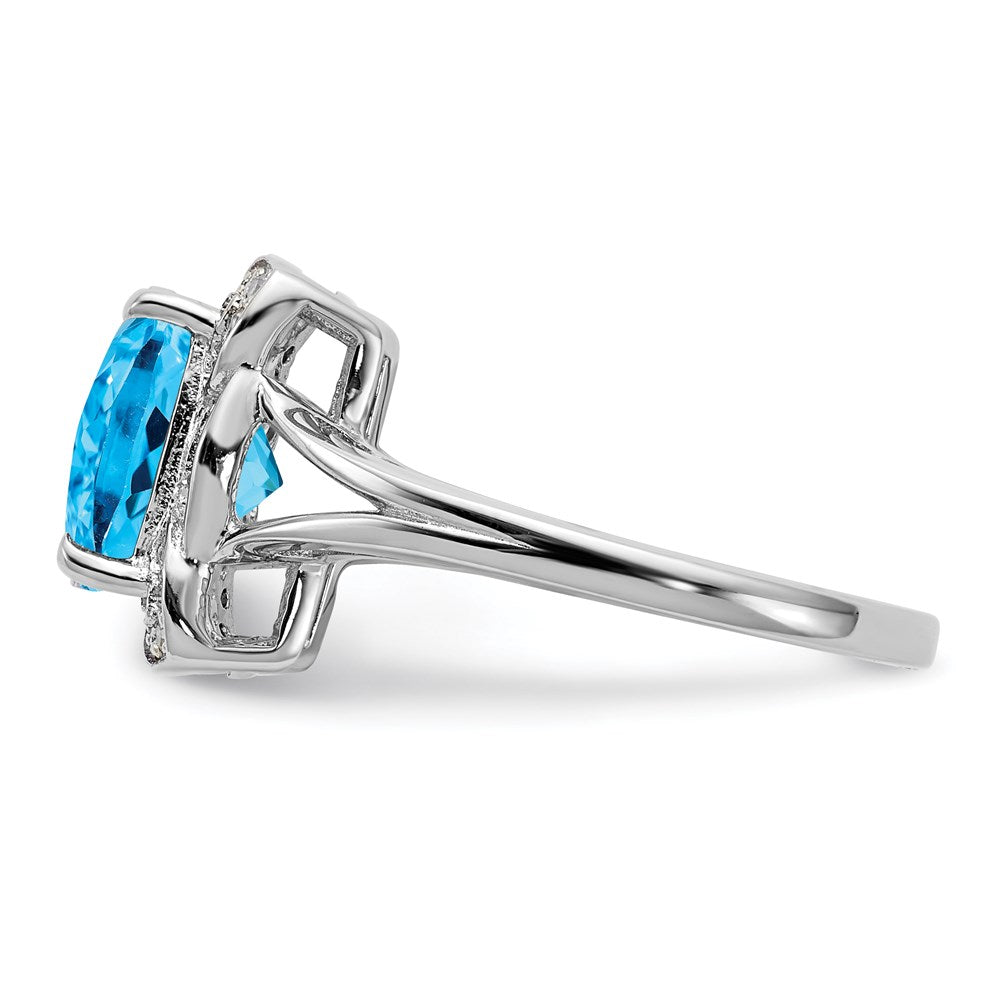 Sterlingsilber Rhodium Diamant & Karo Schliff Blautopas Ring (size 7 Nur)