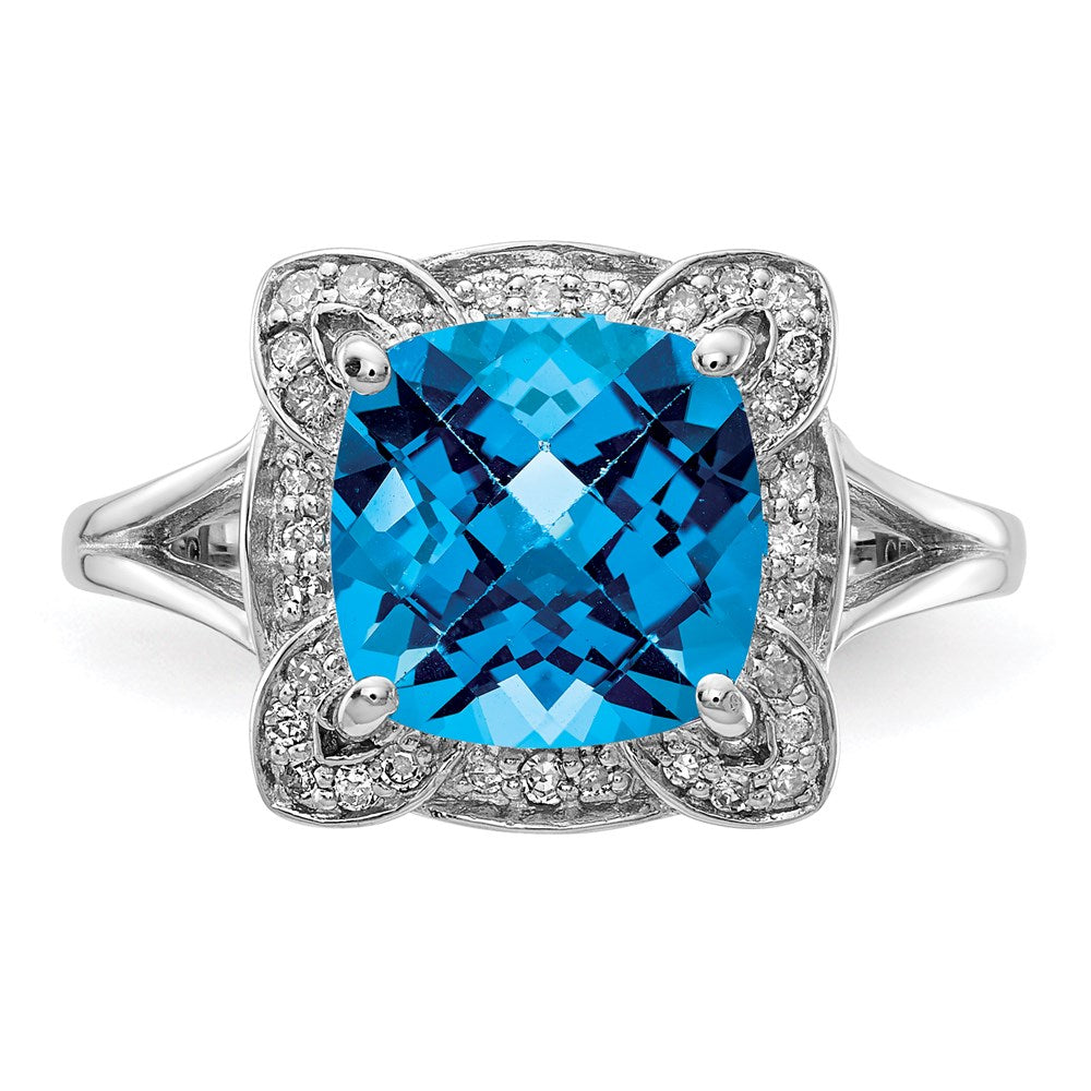 Sterlingsilber Rhodium Diamant & Karo Schliff Blautopas Ring (size 7 Nur)