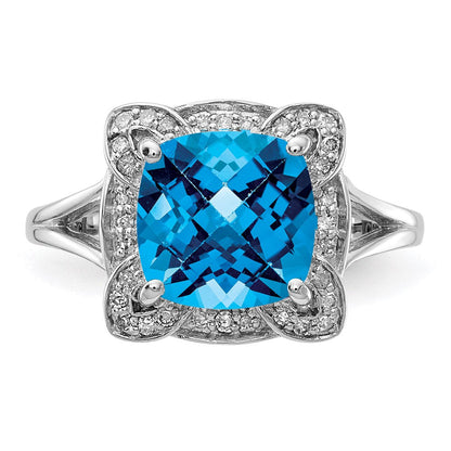 Sterlingsilber Rhodium Diamant & Karo Schliff Blautopas Ring (size 7 Nur)