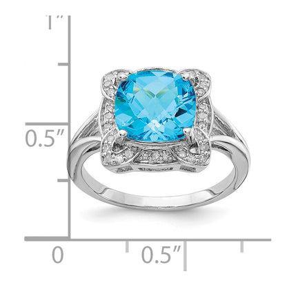 Sterlingsilber Rhodium Diamant & Karo Schliff Blautopas Ring (size 7 Nur)