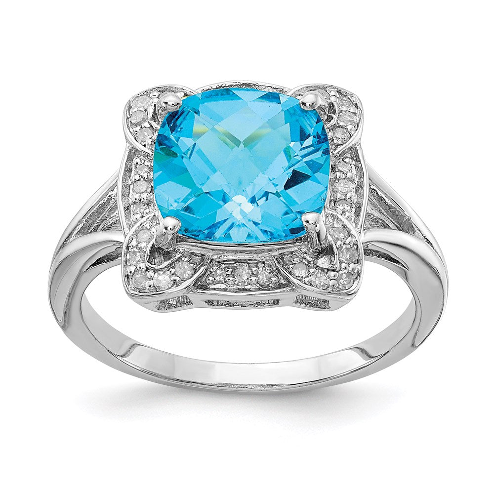 Sterlingsilber Rhodium Diamant & Karo Schliff Blautopas Ring (size 7 Nur)
