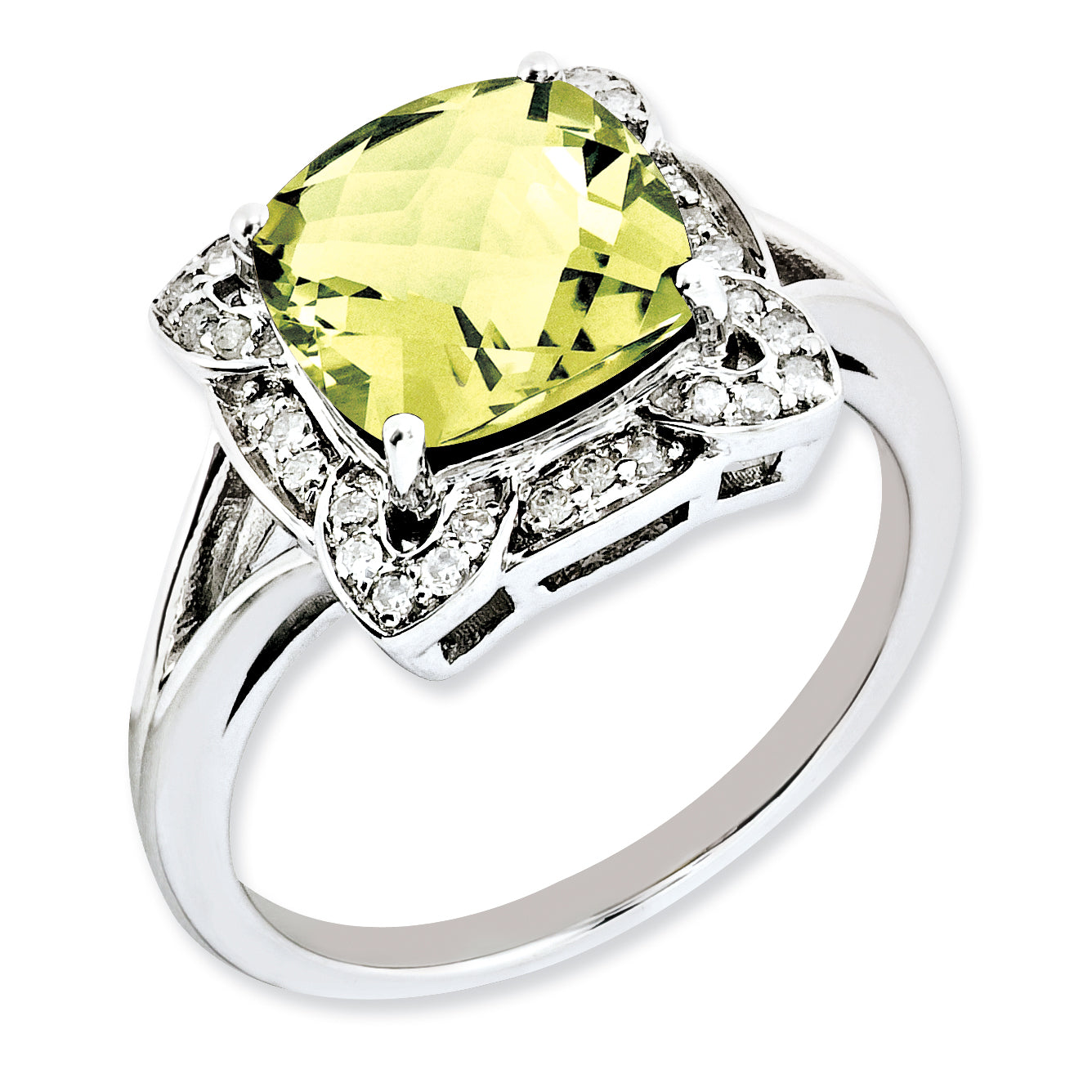 Sterlingsilber Rhodiniert Diamant & Karo Schliff Zitrone Quarz Ring