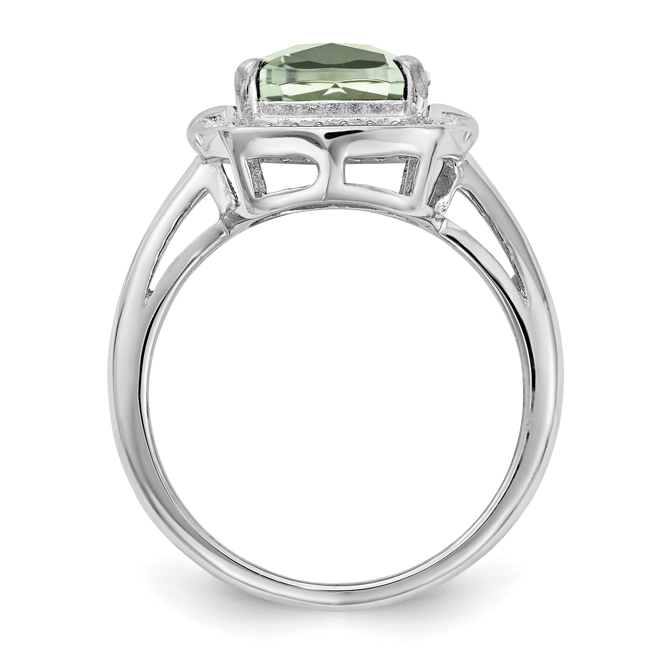 Sterlingsilber Rhodium Diamant & Karo Schliff Grün Quarz Ring