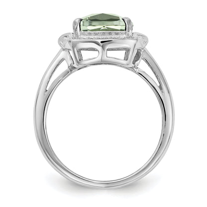 Sterlingsilber Rhodium Diamant & Karo Schliff Grün Quarz Ring