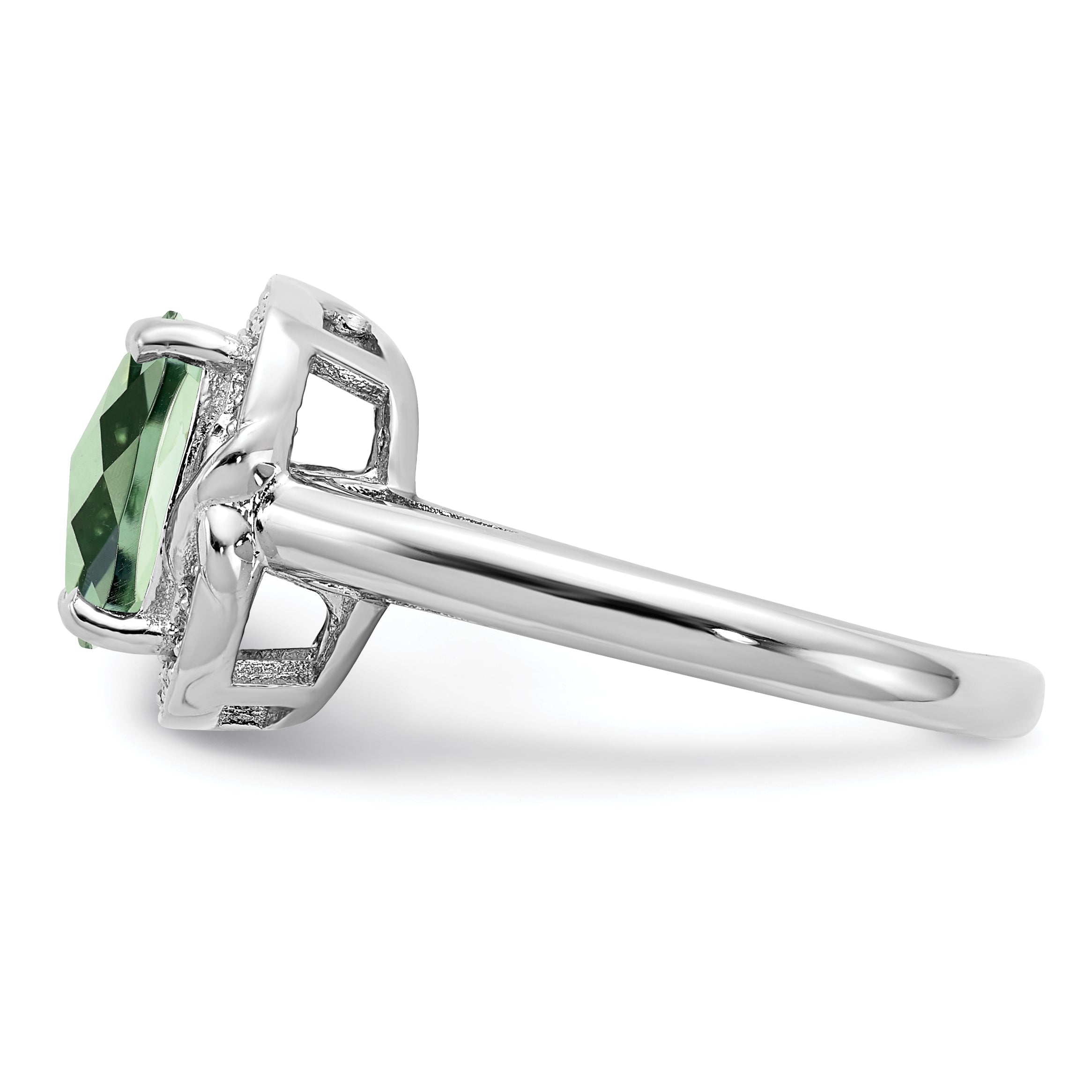 Sterlingsilber Rhodium Diamant & Karo Schliff Grün Quarz Ring