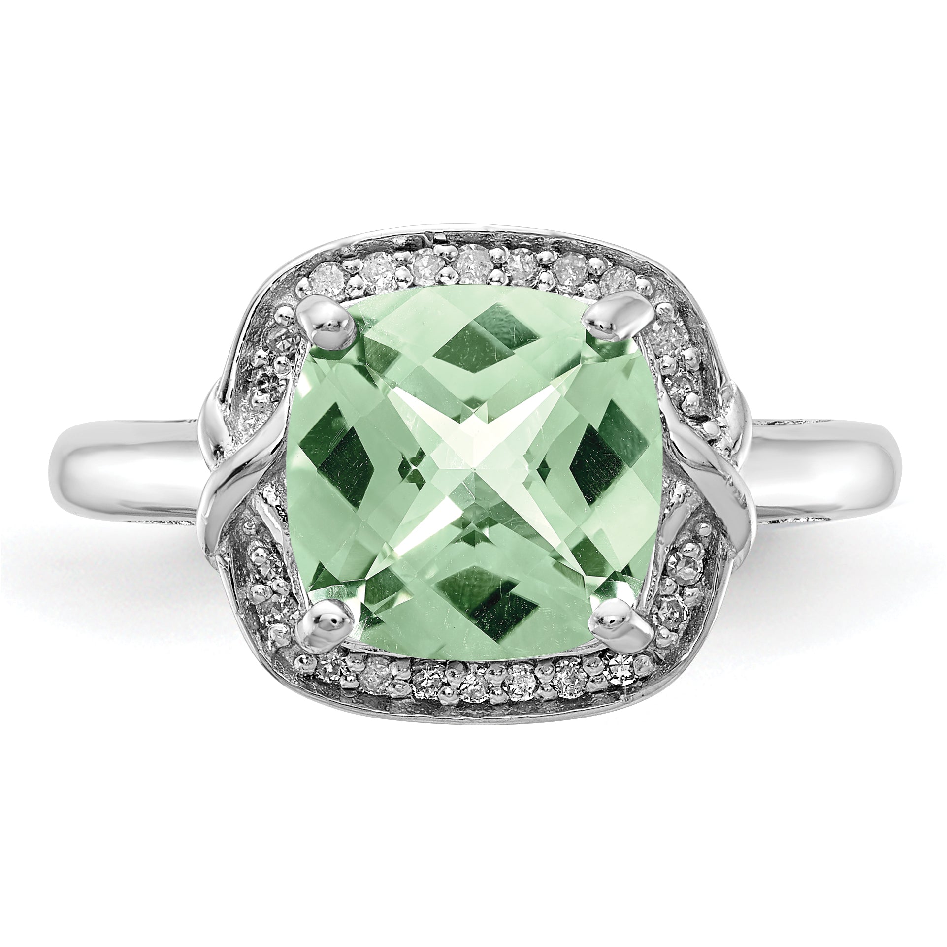 Sterlingsilber Rhodium Diamant & Karo Schliff Grün Quarz Ring