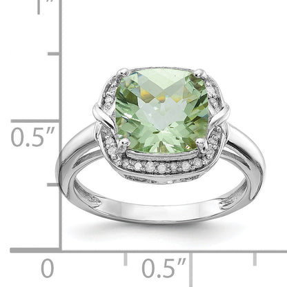 Sterlingsilber Rhodium Diamant & Karo Schliff Grün Quarz Ring