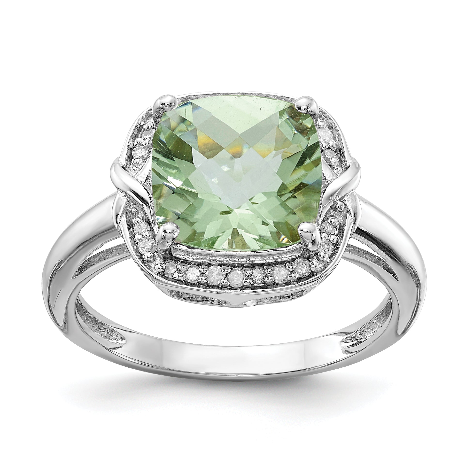 Sterlingsilber Rhodium Diamant & Karo Schliff Grün Quarz Ring