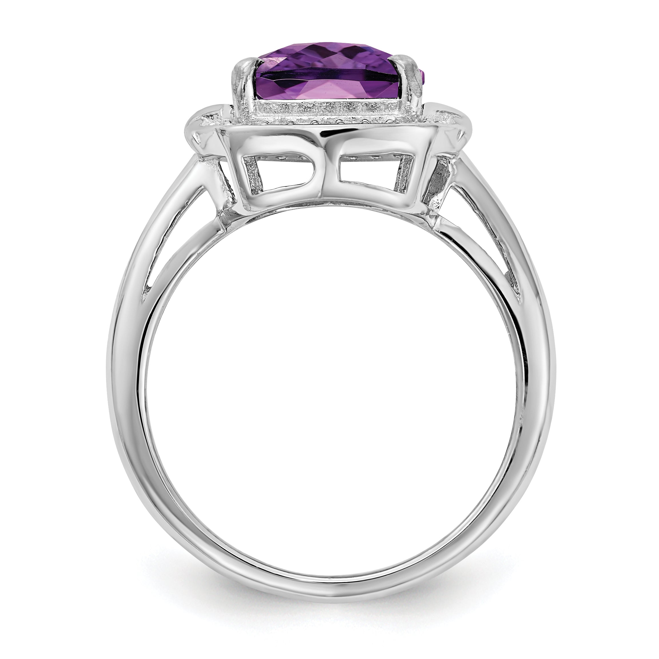 Sterlingsilber Rhodiniert Diamant & Karo Schliff Amethyst Ring