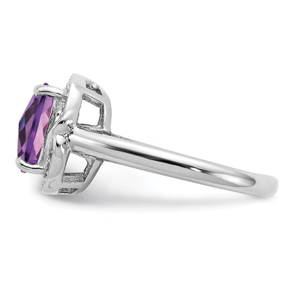 Sterlingsilber Rhodiniert Diamant & Karo Schliff Amethyst Ring