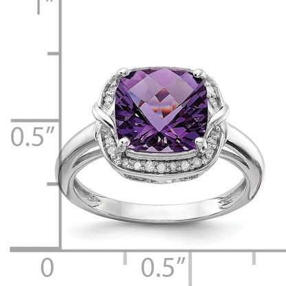 Sterlingsilber Rhodiniert Diamant & Karo Schliff Amethyst Ring