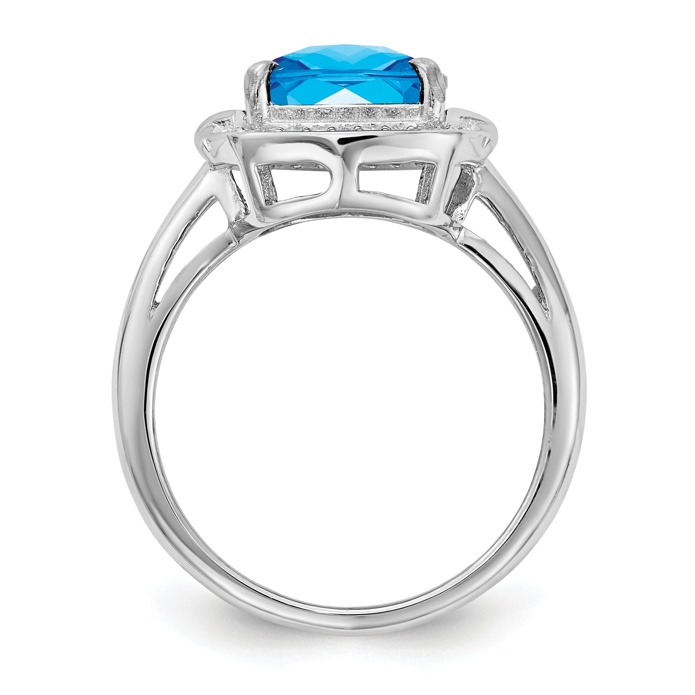 Sterlingsilber Rhodium Diamant & Karo Schliff Blautopas Ring