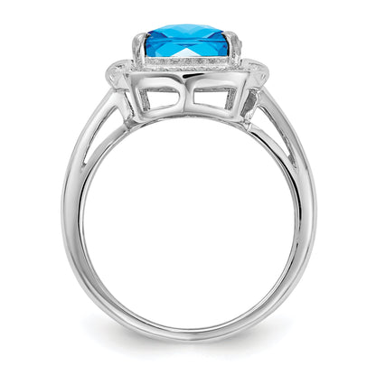 Sterlingsilber Rhodium Diamant & Karo Schliff Blautopas Ring