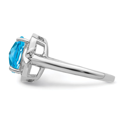 Sterlingsilber Rhodium Diamant & Karo Schliff Blautopas Ring