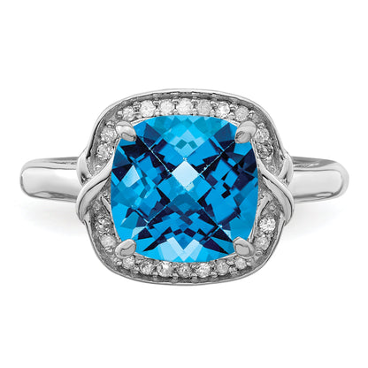 Sterlingsilber Rhodium Diamant & Karo Schliff Blautopas Ring