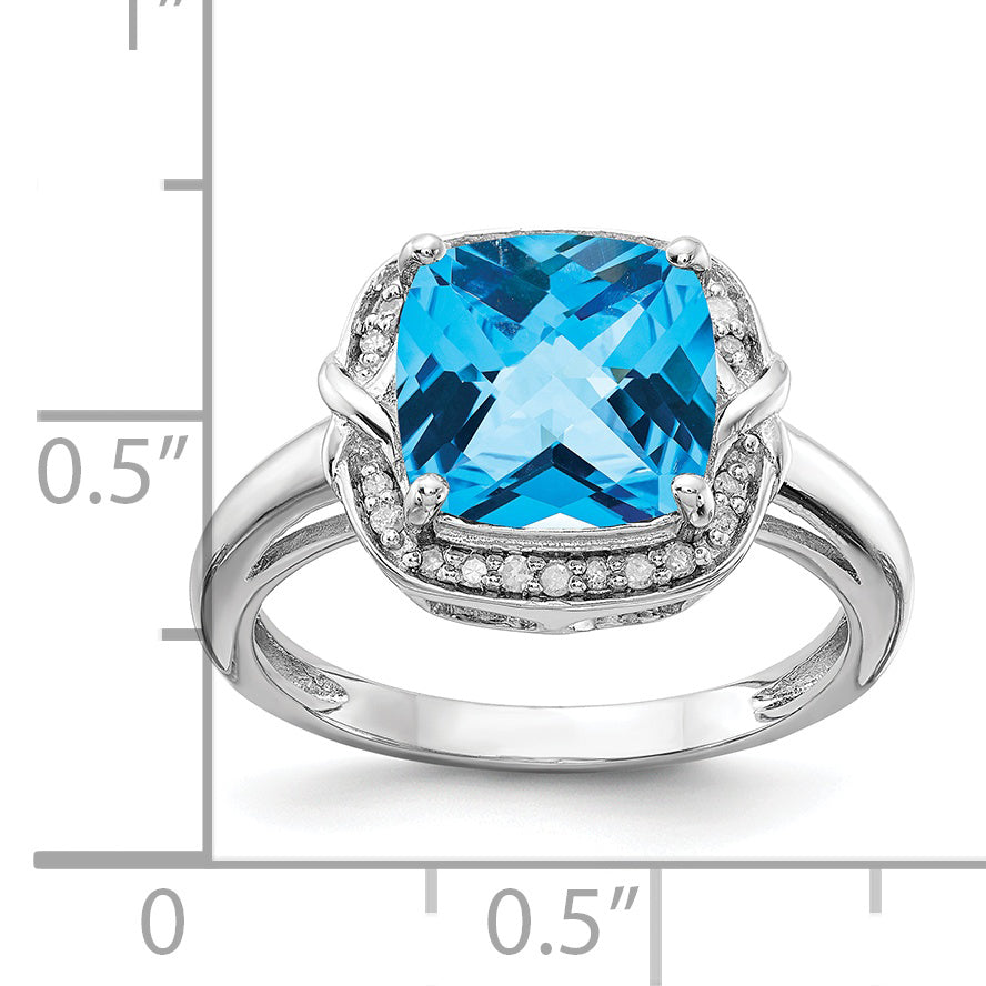 Sterlingsilber Rhodium Diamant & Karo Schliff Blautopas Ring