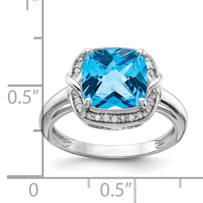 Sterlingsilber Rhodium Diamant & Karo Schliff Blautopas Ring