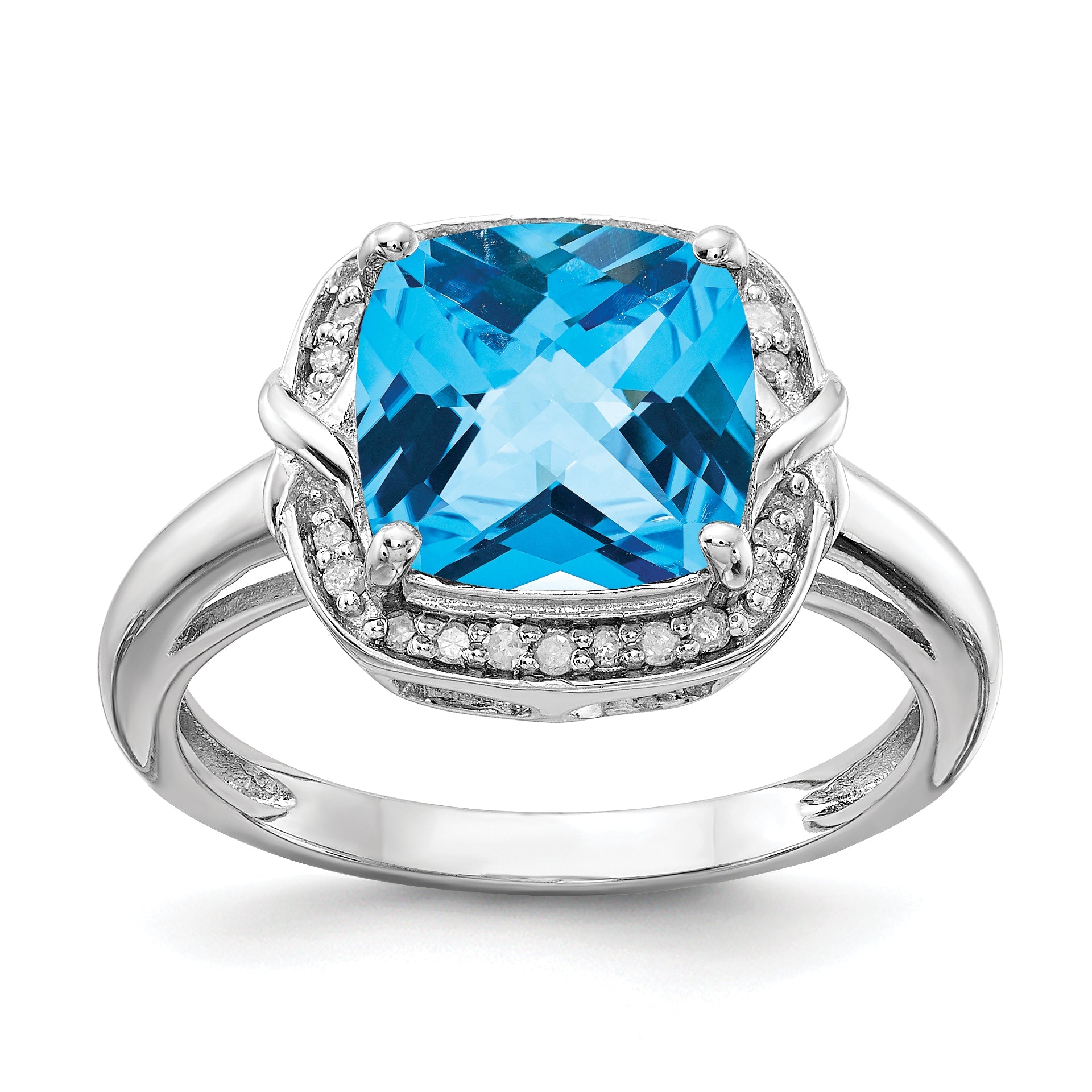 Sterlingsilber Rhodium Diamant & Karo Schliff Blautopas Ring