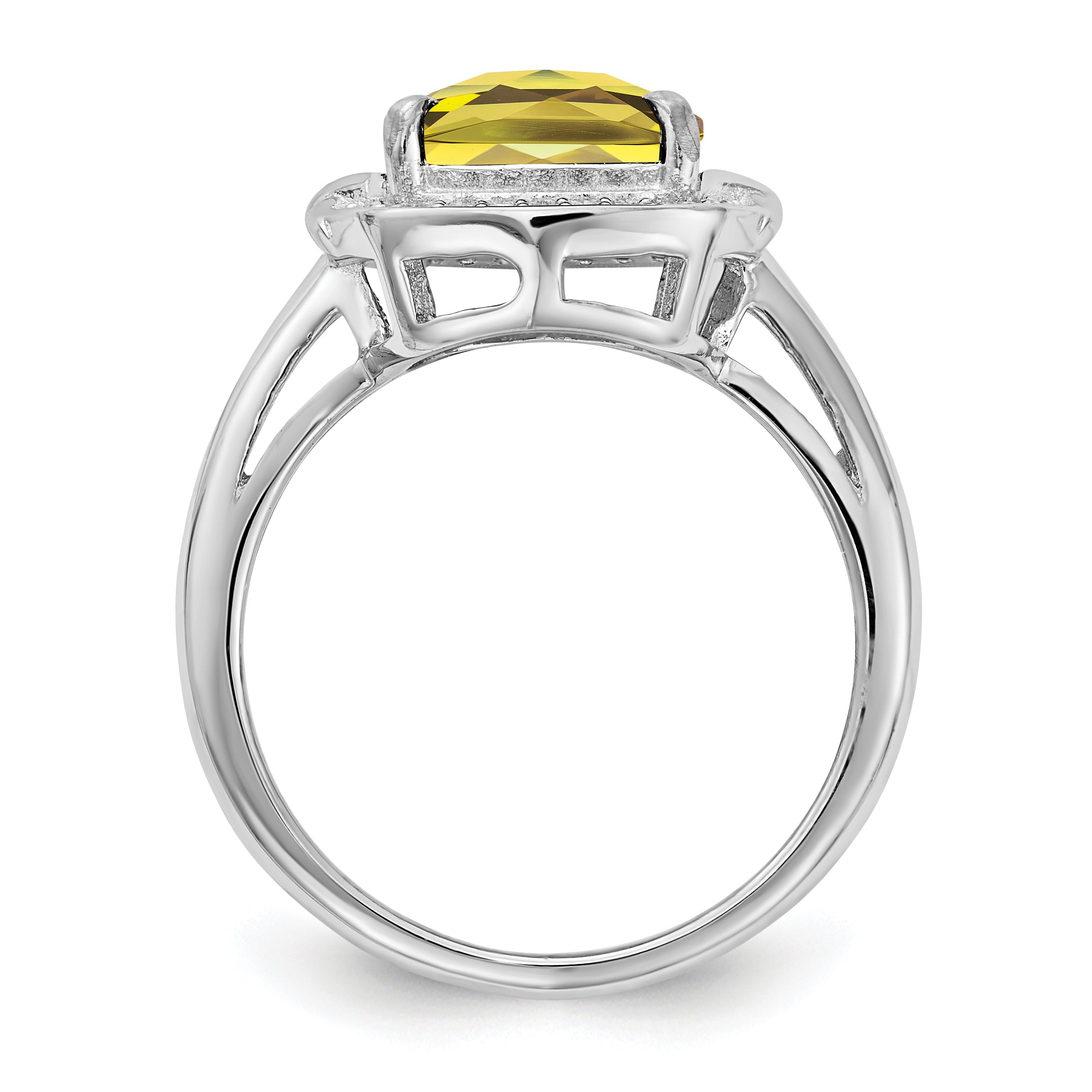 Sterlingsilber Rhodium Diamant & Karo Schliff Zitrone Quarz Ring