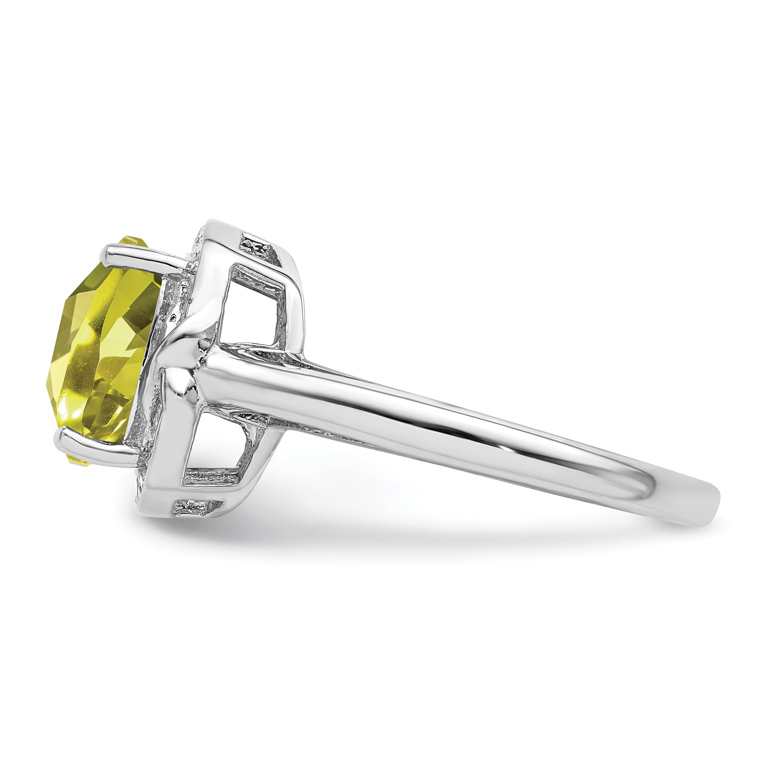 Sterlingsilber Rhodium Diamant & Karo Schliff Zitrone Quarz Ring