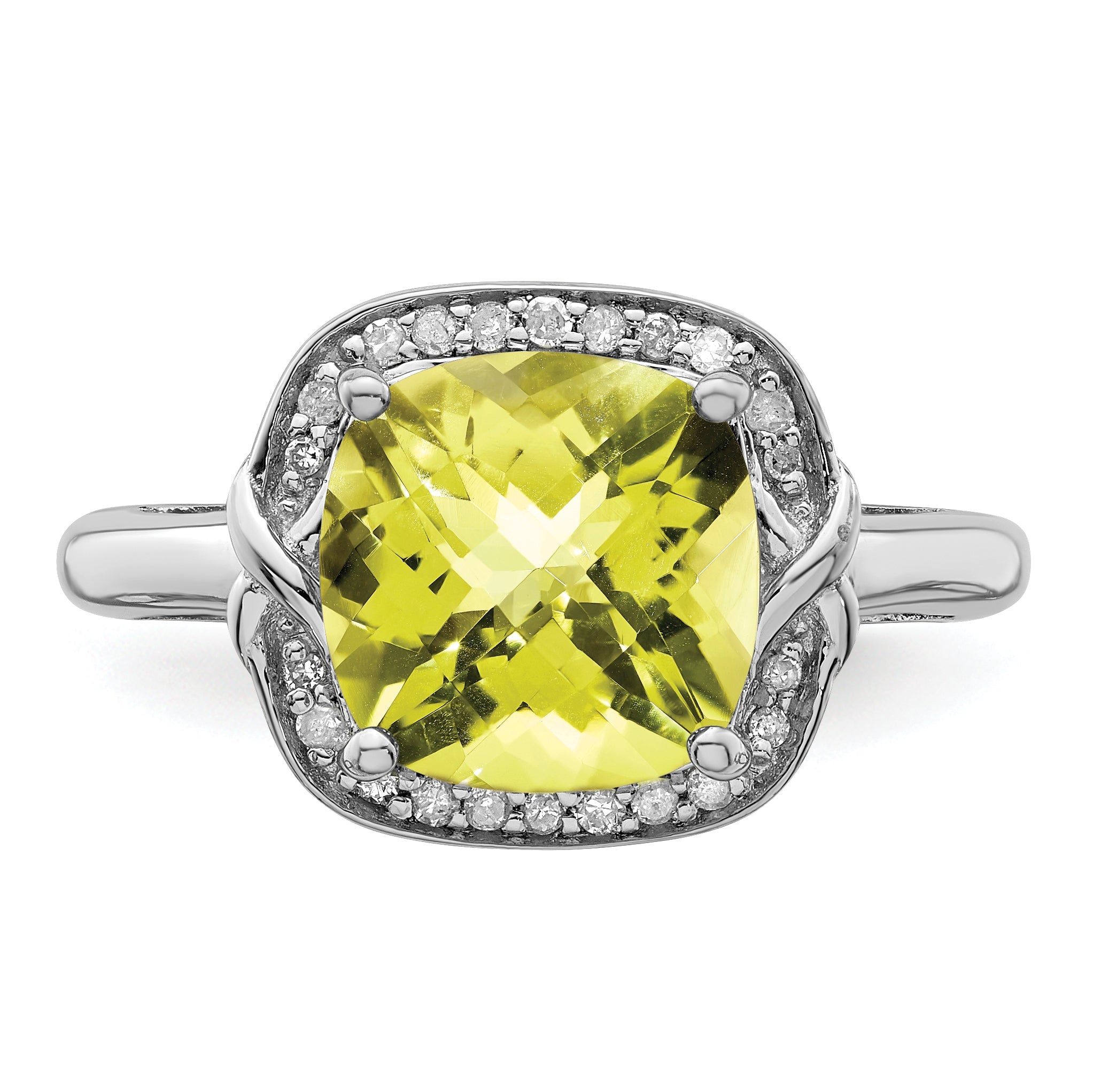 Sterlingsilber Rhodium Diamant & Karo Schliff Zitrone Quarz Ring