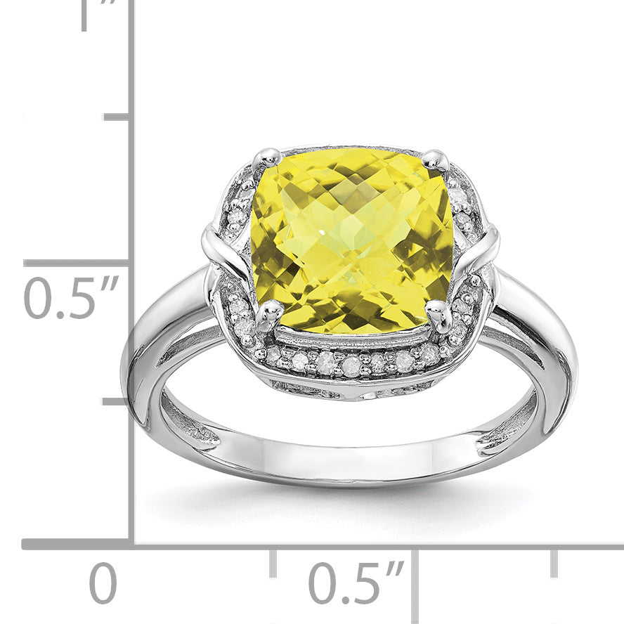 Sterlingsilber Rhodium Diamant & Karo Schliff Zitrone Quarz Ring