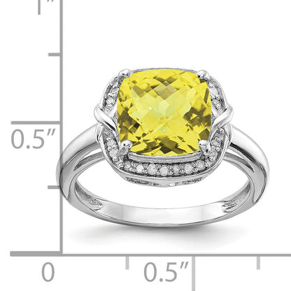 Sterlingsilber Rhodium Diamant & Karo Schliff Zitrone Quarz Ring