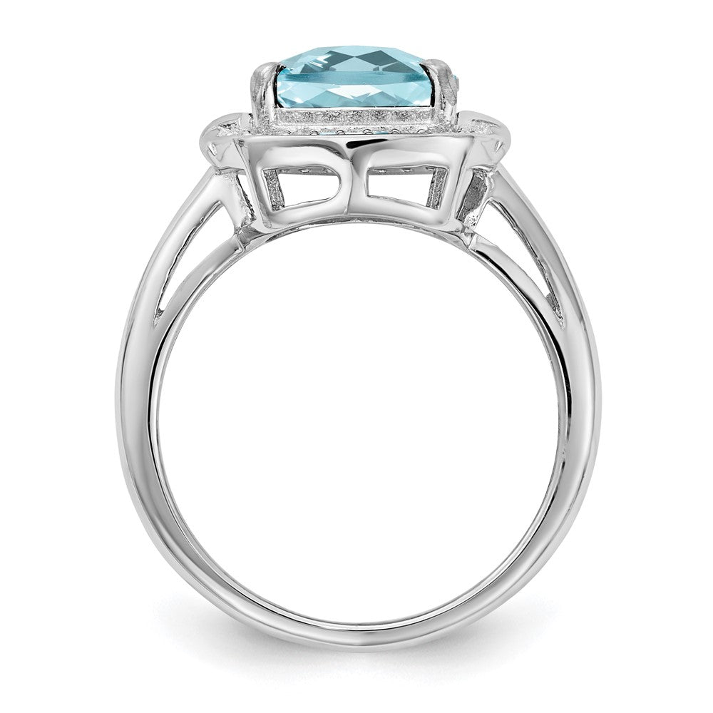 Sterlingsilber Rhodium Diamant & Karo Schliff Himmel Blautopas Ring