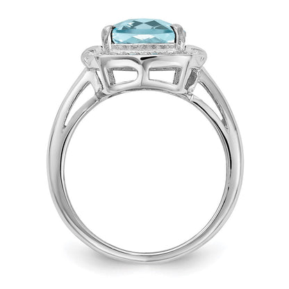 Sterlingsilber Rhodium Diamant & Karo Schliff Himmel Blautopas Ring