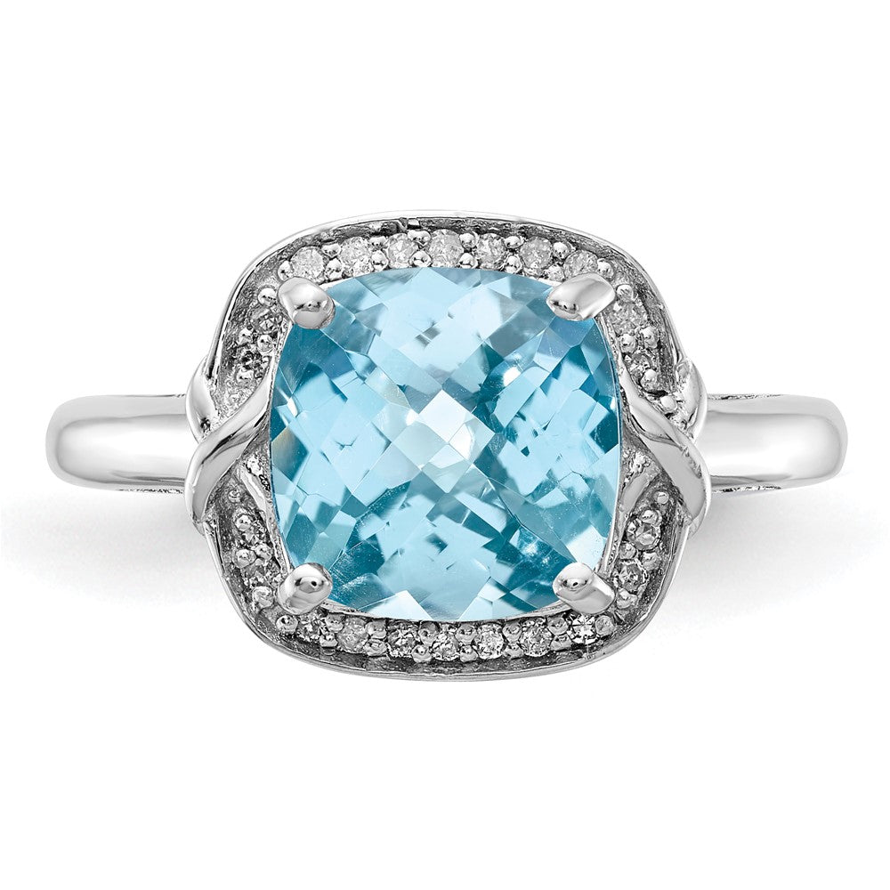 Sterlingsilber Rhodium Diamant & Karo Schliff Himmel Blautopas Ring