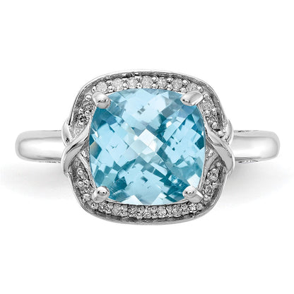 Sterlingsilber Rhodium Diamant & Karo Schliff Himmel Blautopas Ring