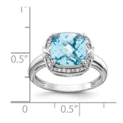 Sterlingsilber Rhodium Diamant & Karo Schliff Himmel Blautopas Ring