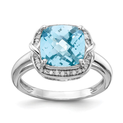 Sterlingsilber Rhodium Diamant & Karo Schliff Himmel Blautopas Ring