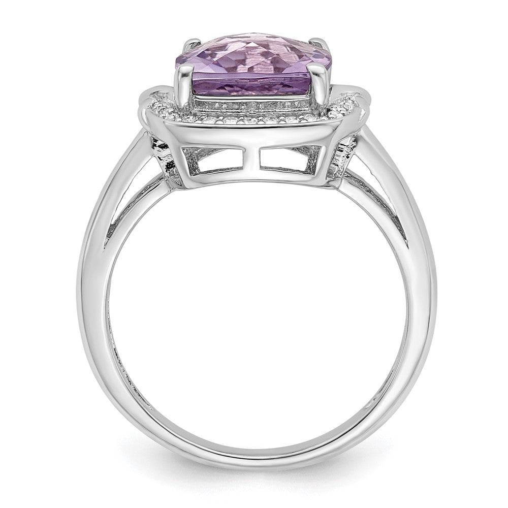 Sterlingsilber Rhodium Diamant & Karo Schliff Rosa Quarz Ring