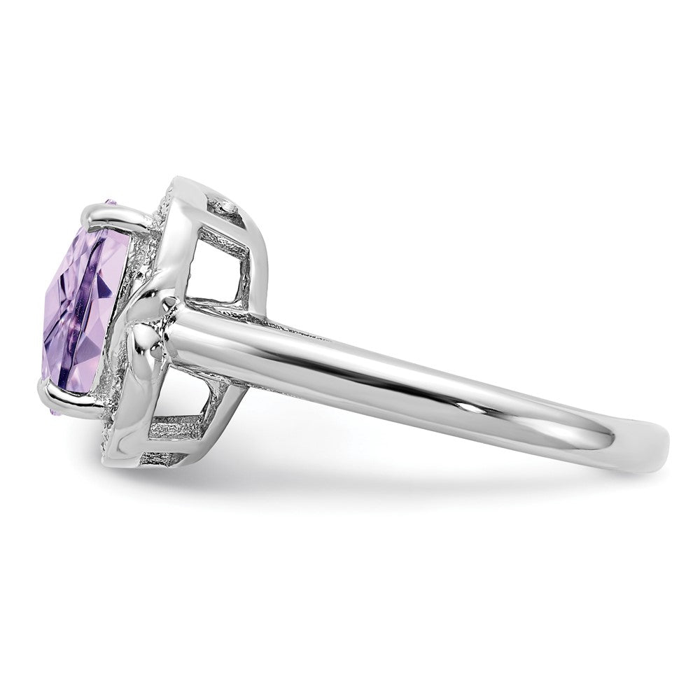 Sterlingsilber Rhodium Diamant & Karo Schliff Rosa Quarz Ring