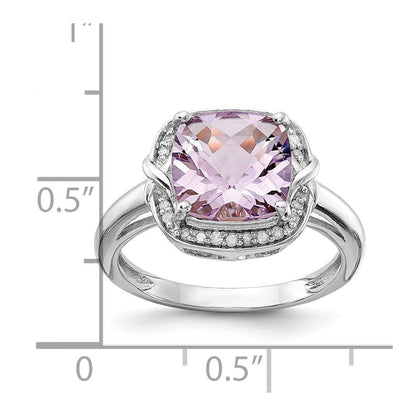 Sterlingsilber Rhodium Diamant & Karo Schliff Rosa Quarz Ring