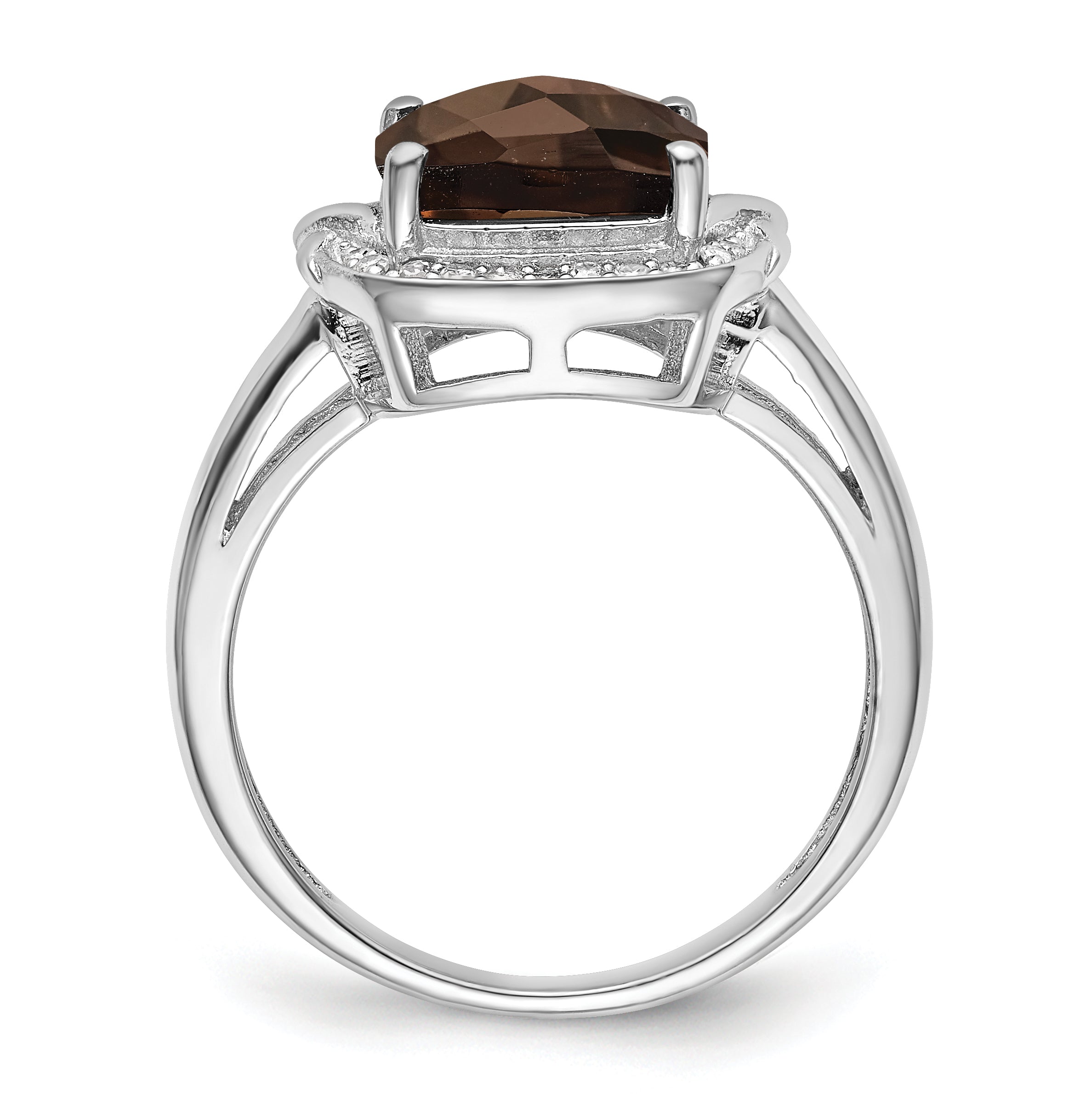 Sterlingsilber Rhodium Diamant & Karo Schliff Rauch Quarz Ring