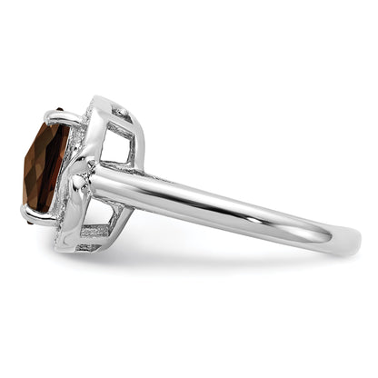 Sterlingsilber Rhodium Diamant & Karo Schliff Rauch Quarz Ring