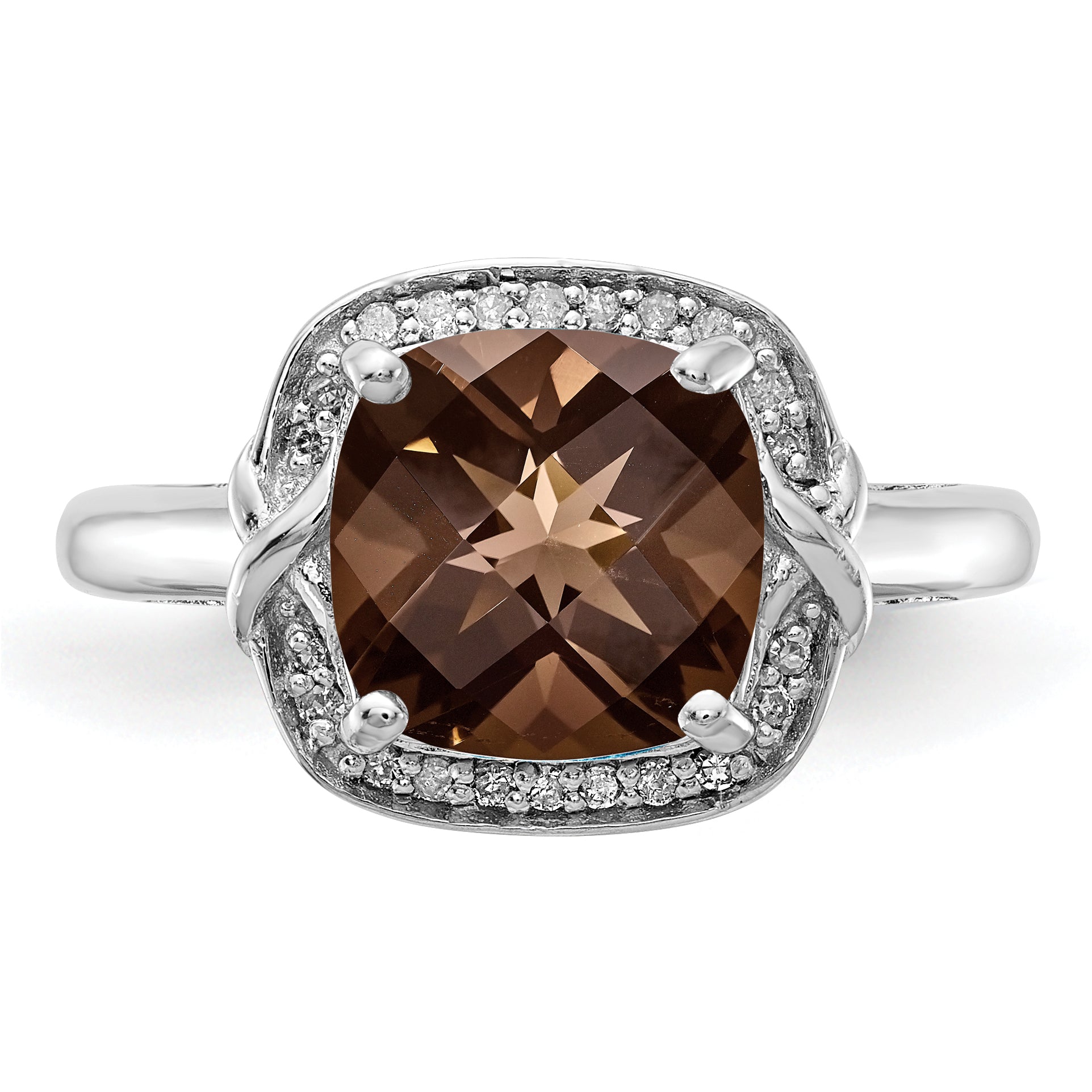 Sterlingsilber Rhodium Diamant & Karo Schliff Rauch Quarz Ring