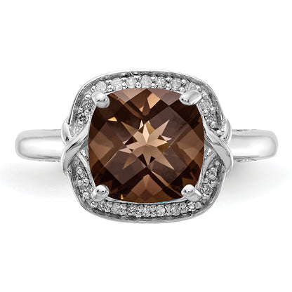 Sterlingsilber Rhodium Diamant & Karo Schliff Rauch Quarz Ring