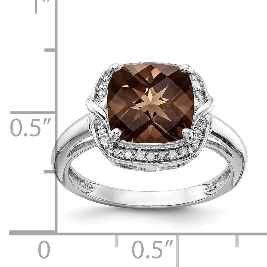 Sterlingsilber Rhodium Diamant & Karo Schliff Rauch Quarz Ring